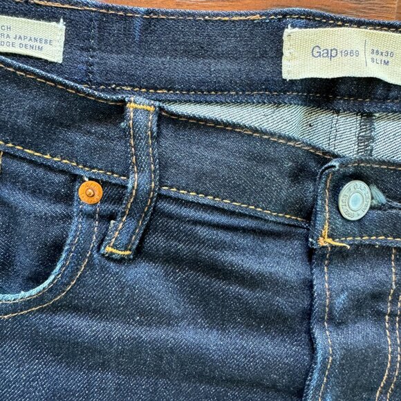 GAP 1969 Kaihara Japanese Selvedge Denim Pants -  36 x 30 Slim Fit - Raw Indigo - Picture 2 of 8